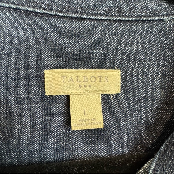 Talbots Dark Wash Blue Denim Button Down Shirt 100% Cotton Long Sleeve Sz Large - Picture 3 of 10